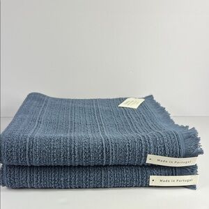 Bianca Bath Towel Set Made in Portugal Blue Fringed 100% Cotton Set of 2 NEW